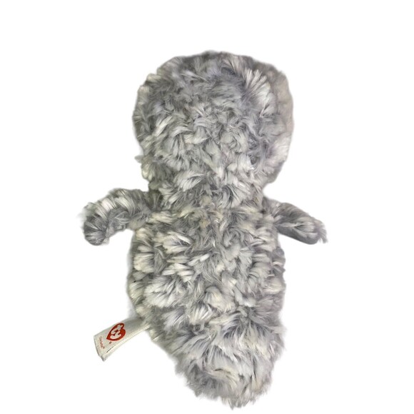 TY BEANIE BOOS OWELETTE Plush Gray White Owl Gold Glitter Eyes 6" 2017 Stuffie - Picture 7 of 11